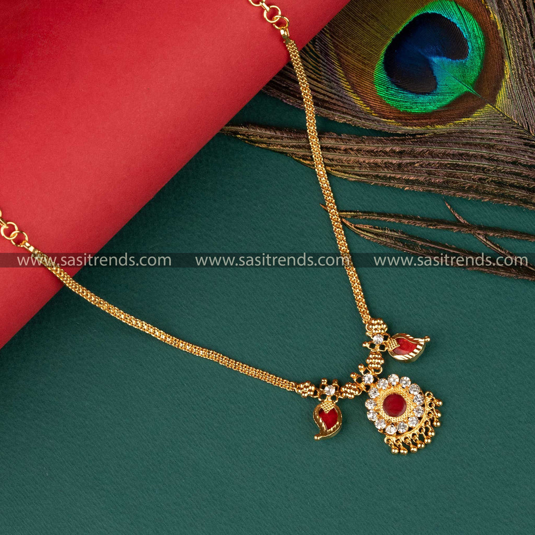 1 Petal Micro Gold Plated Red Palakka Mango Design Necklace by Sasitrends