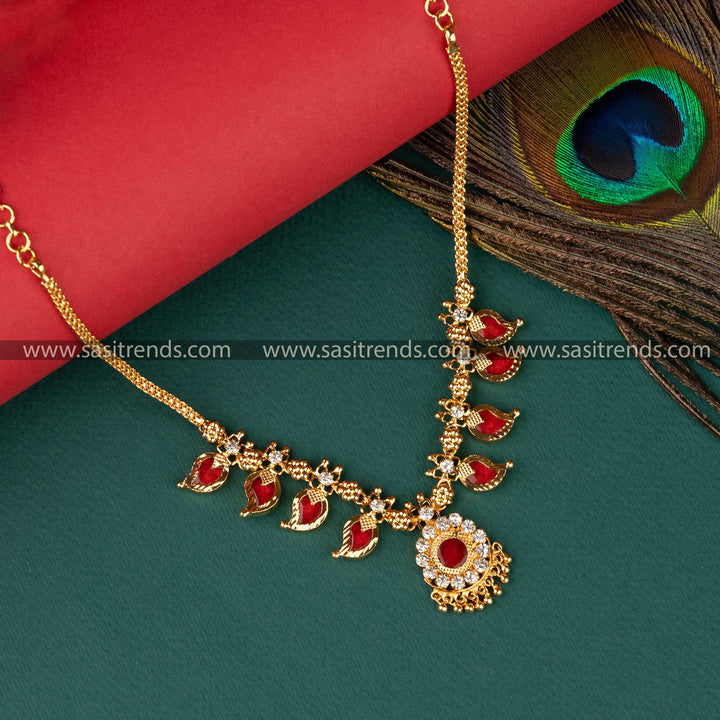 4 Petal Micro Gold Plated Red Palakka Mango Design Necklace for Women