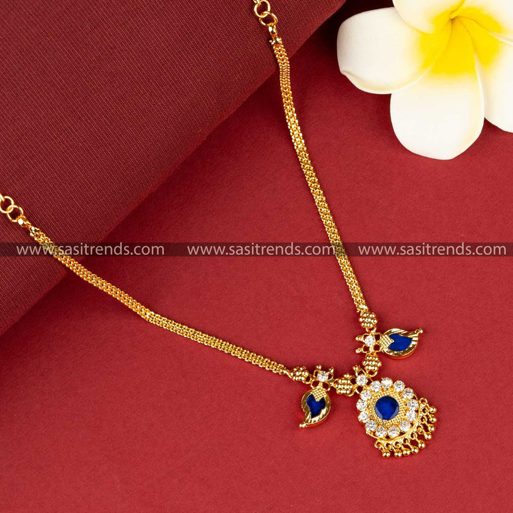 Sasitrends - Traditional Micro Gold Plated 1 Gram Blue Mango Design Palakka Necklace