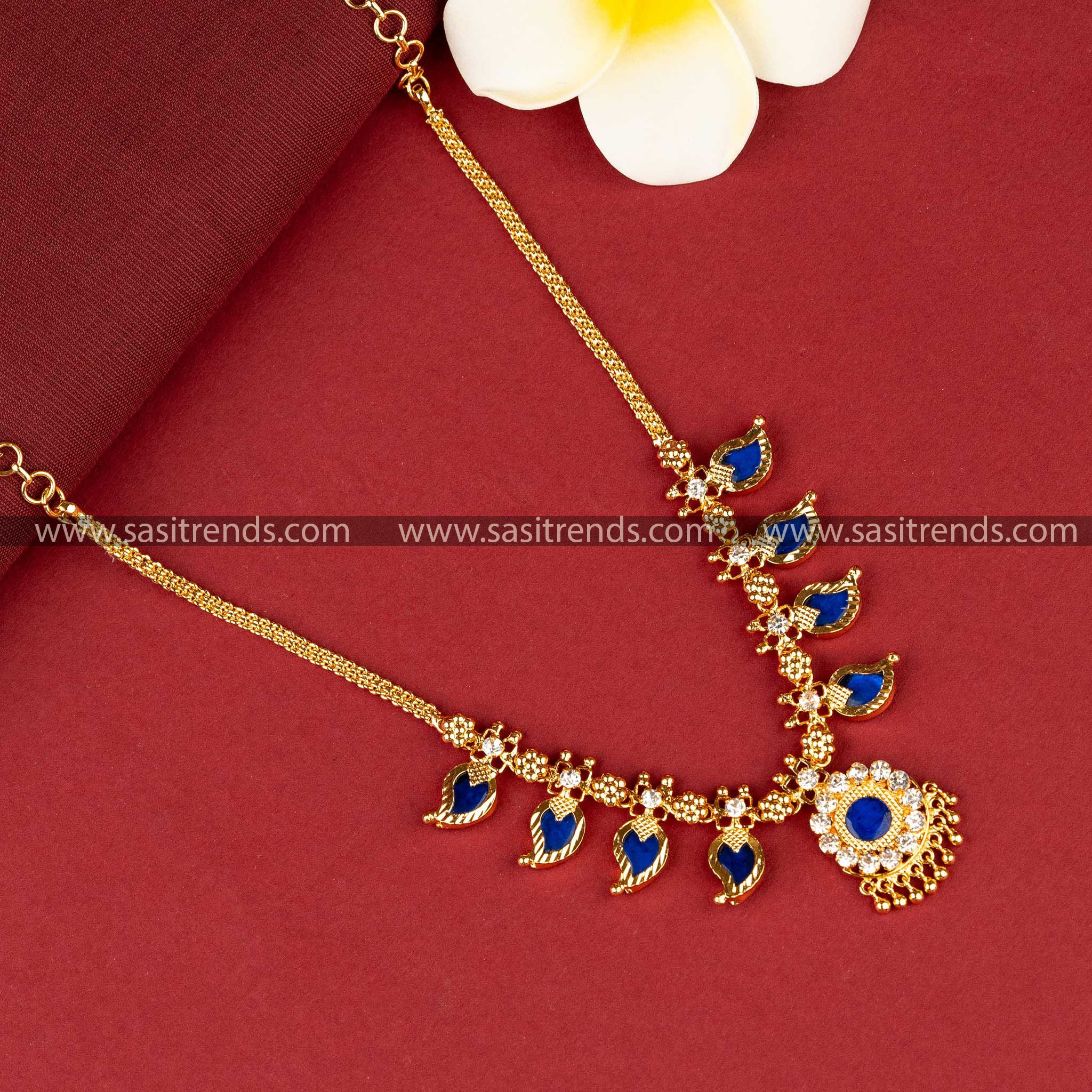 Kerala Blue Palakka Mango Necklace - 4 Petal Design