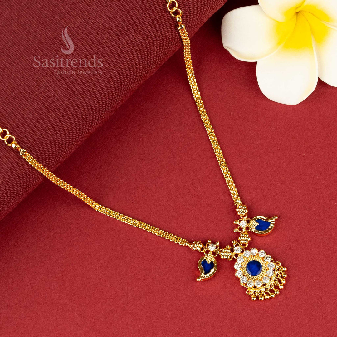 Graceful necklace with one blue palakka petal and mango motif - Sasitrends