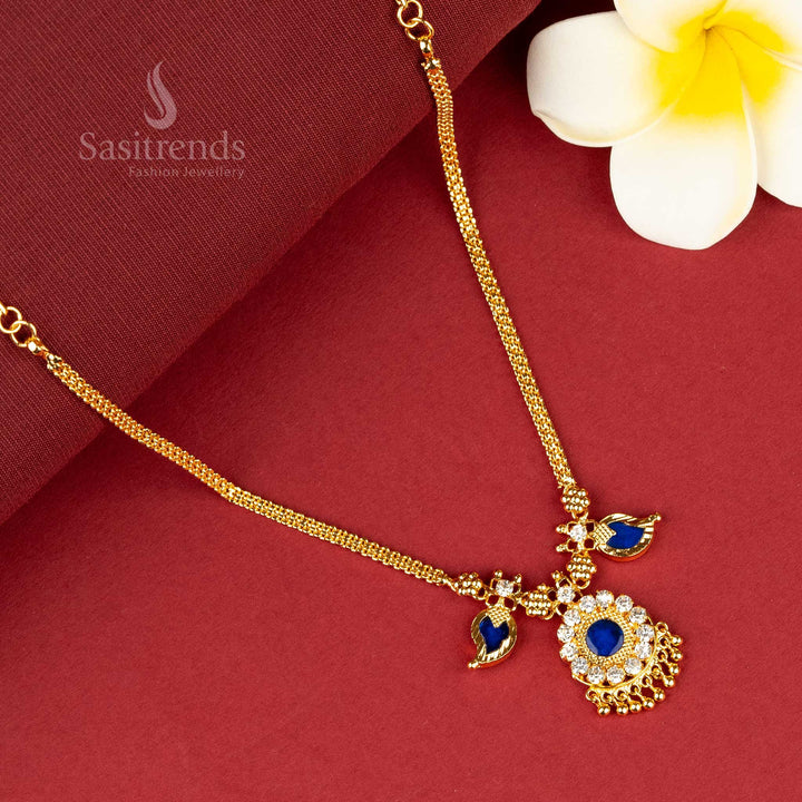 Sasitrends - Traditional Micro Gold Plated 1 Gram Blue Mango Design Palakka Necklace