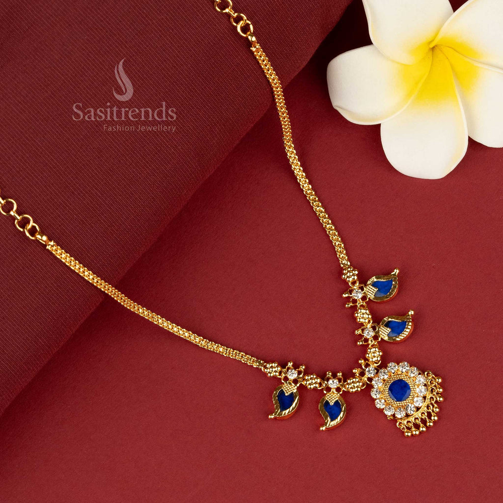 Elegant necklace with two blue palakka petals in a mango-inspired design - Sasitrends