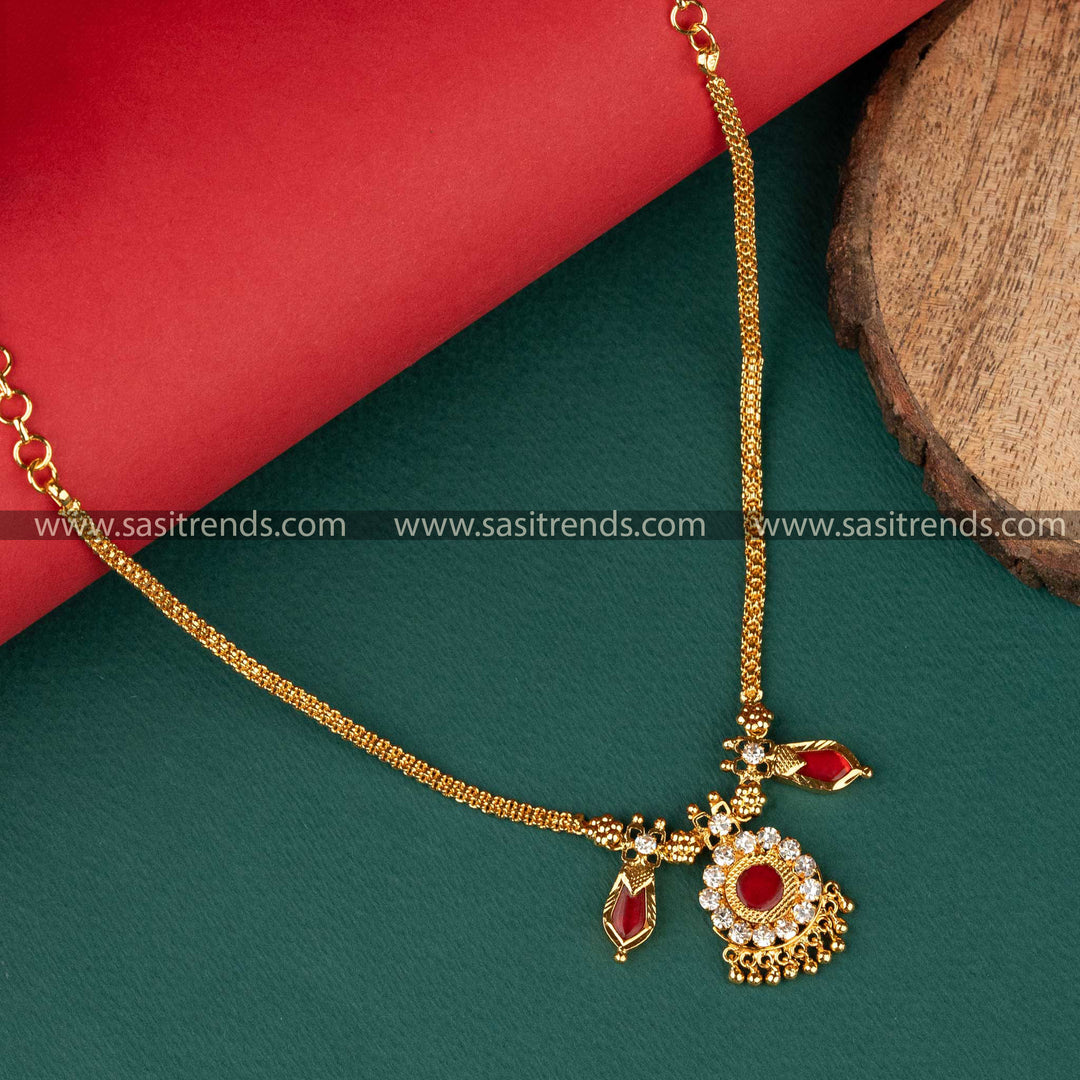 Traditional 1 Gram Micro Gold Plated Red Palakka Nagapadam Necklace - Sasitrends - Sasitrends