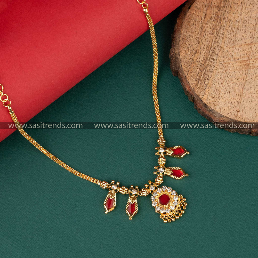 Traditional 1 Gram Micro Gold Plated Red Palakka Nagapadam Necklace - Sasitrends - Sasitrends