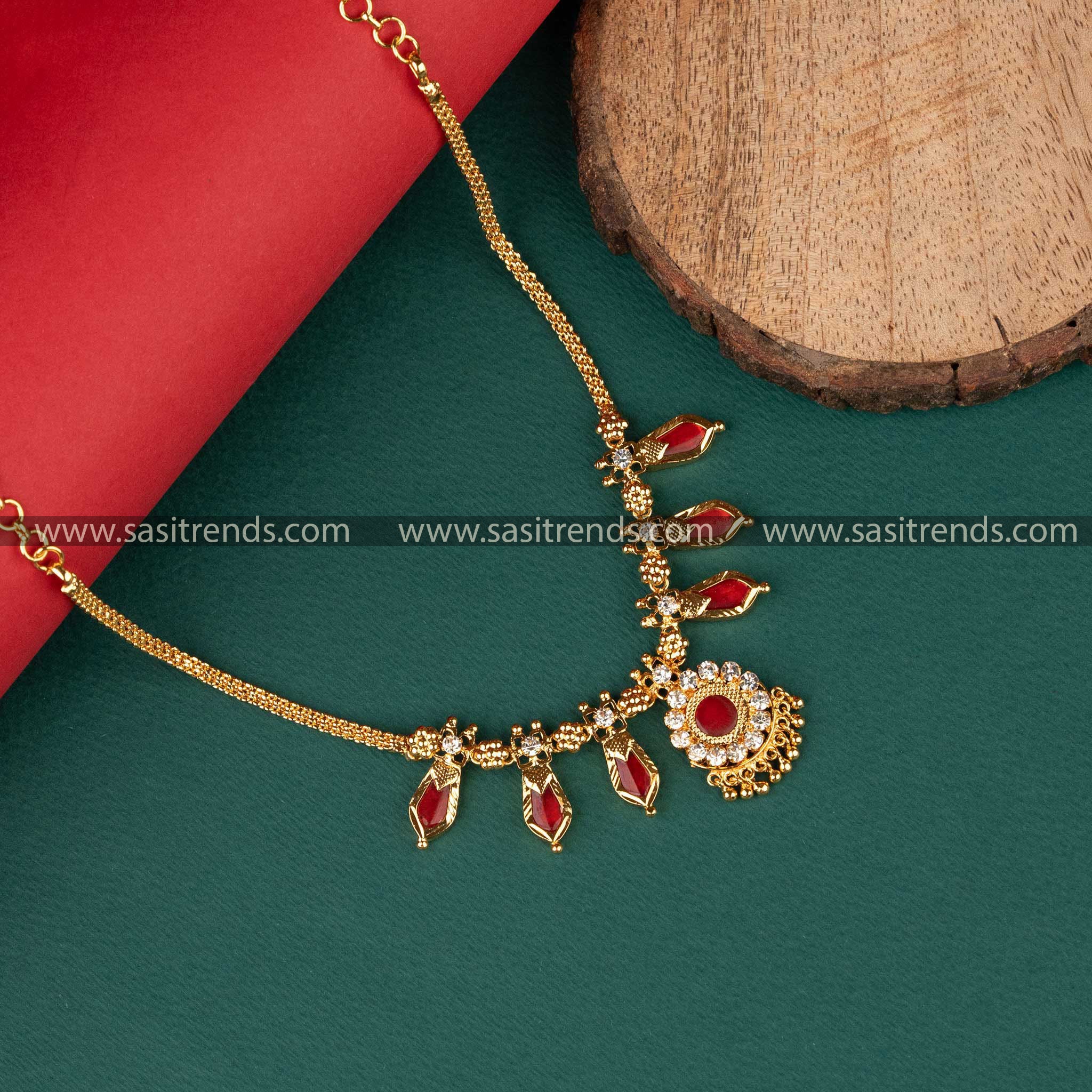 Traditional 1 Gram Micro Gold Plated Red Palakka Nagapadam Necklace - Sasitrends - Sasitrends