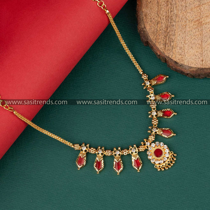 Traditional 1 Gram Micro Gold Plated Red Palakka Nagapadam Necklace - Sasitrends - Sasitrends