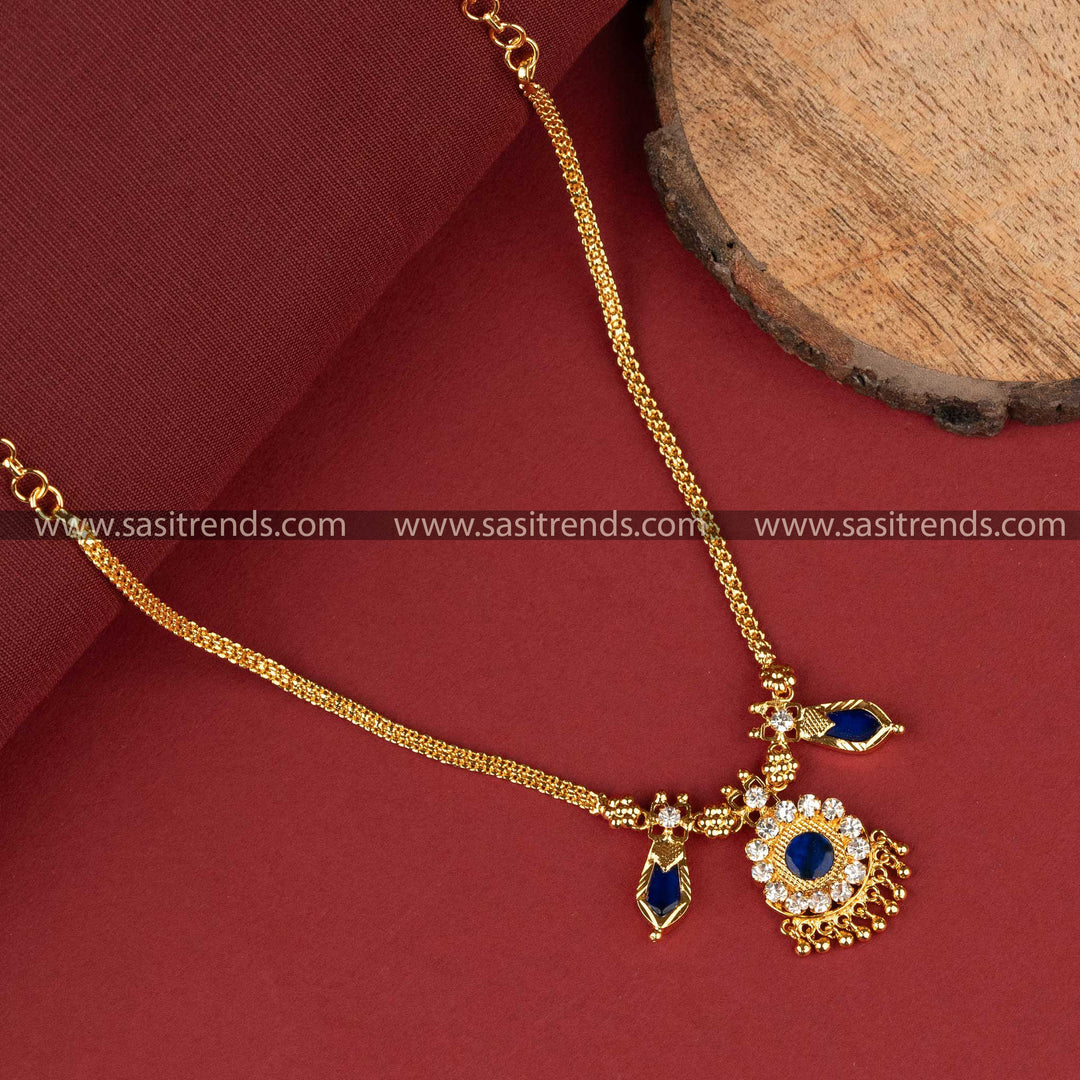 Micro Gold Plated Blue Palakka Nagapadam Necklace with One Petal Design Sasitrends