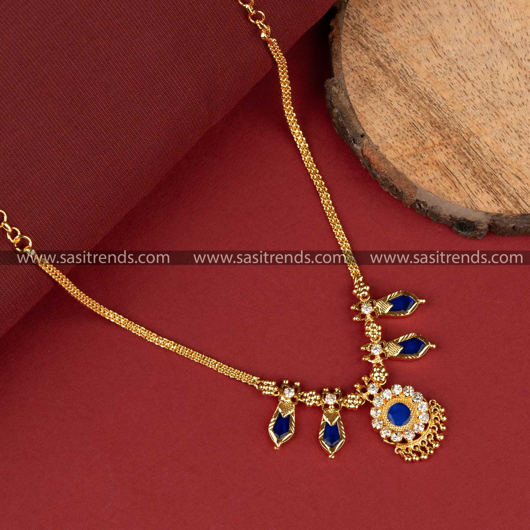 Micro Gold Plated Blue Palakka Nagapadam Necklace with Two Petal Design Sasitrends