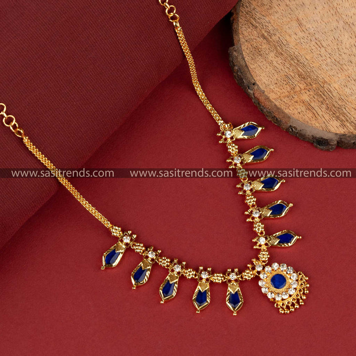 3.	Traditional Blue Palakka Nagapadam Necklace Five Petals by Sasitrends