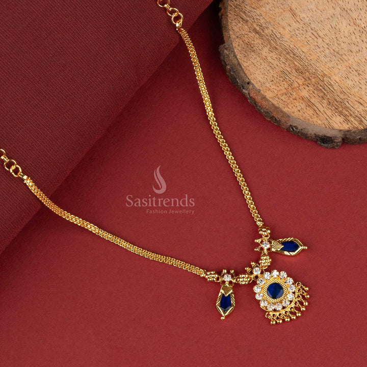 Elegant blue palakka Nagapadam necklace with one petal for women- Sasitrends