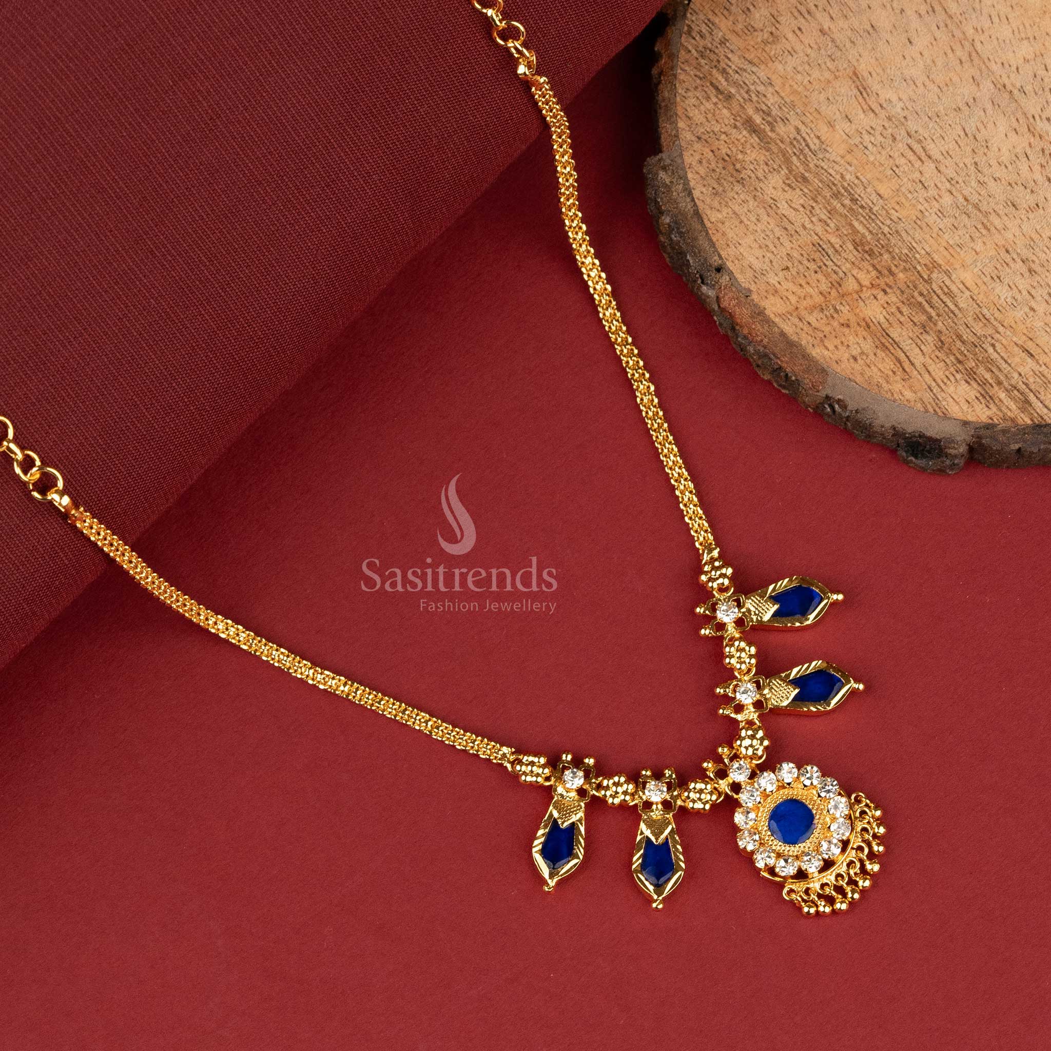 Graceful blue palakka Nagapadam necklace with two petals for women - Sasitrends