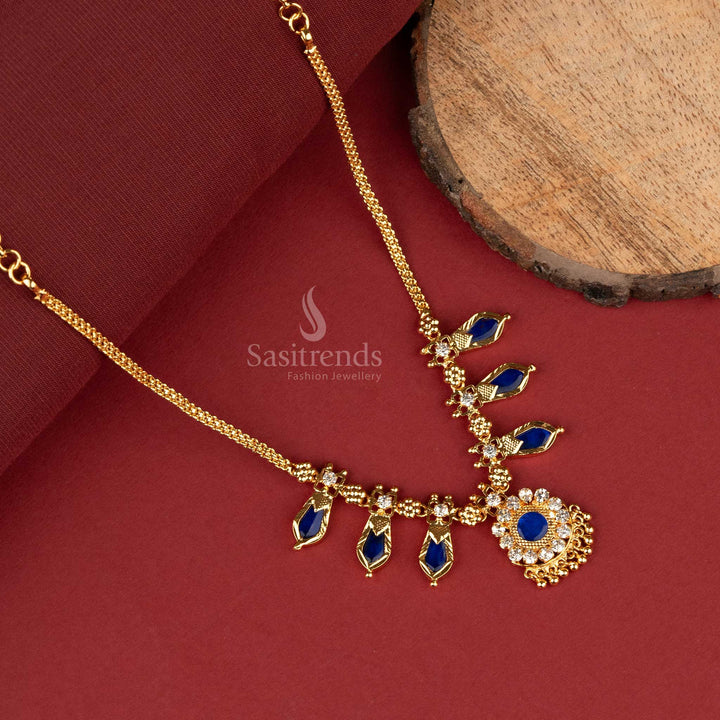 Stunning Nagapadam necklace featuring three blue palakka petals for girls - Sasitrends