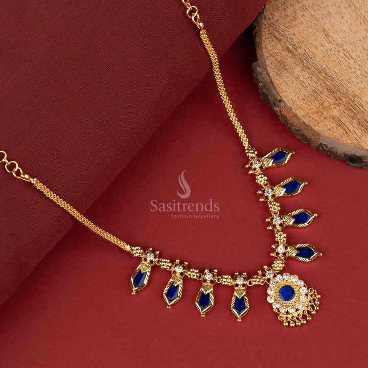 Classic Nagapadam necklace with four blue palakka petals for girls - Sasitrends