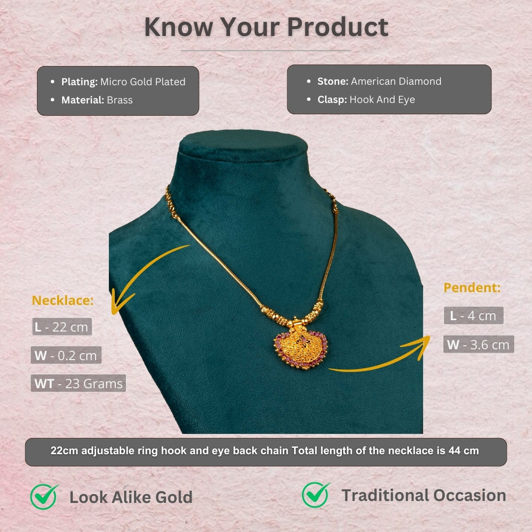 Micro gold plated american diamond necklace measurement image - Sasitrends