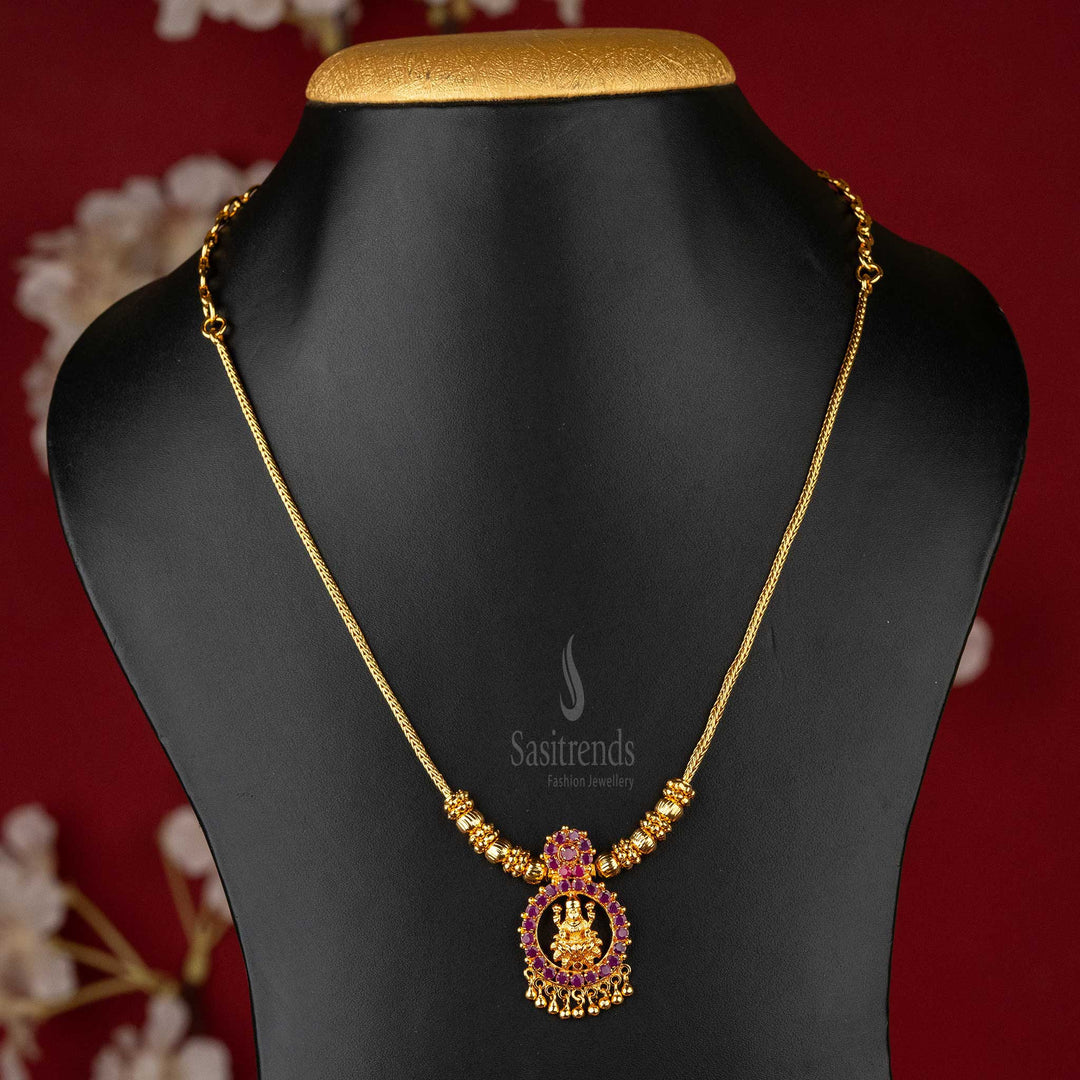 Kerala Necklace Micro Gold-Plated Lakshmi Motif with Ruby AD Stones and Flower Head