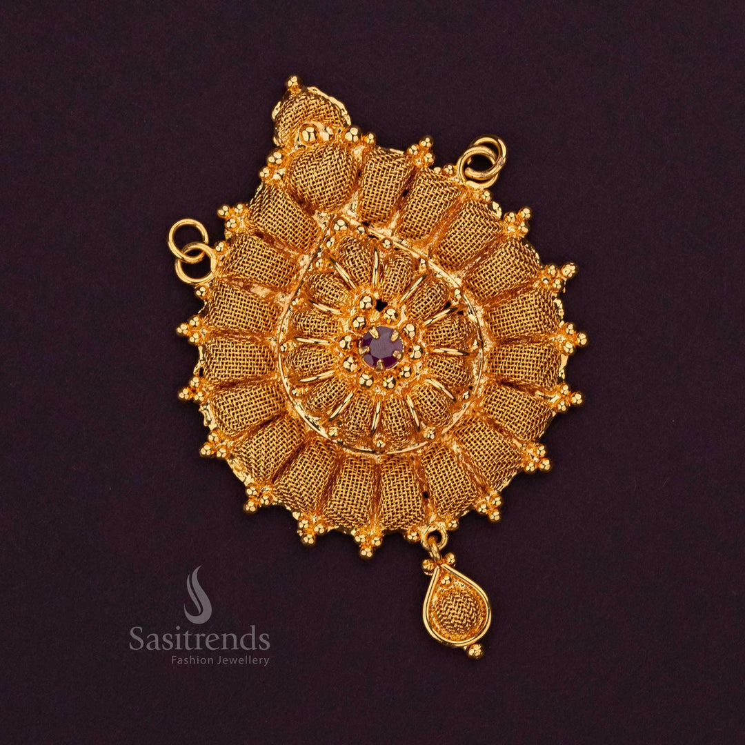 Elegant micro gold plated pendant with a teardrop embellishment, showcasing Indian craftsmanship and luxury design - Sasitrends