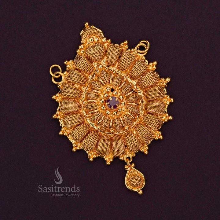 Elegant Micro Gold Plated Pendant with AD Stone & Intricate Petal Design - Sasitrends