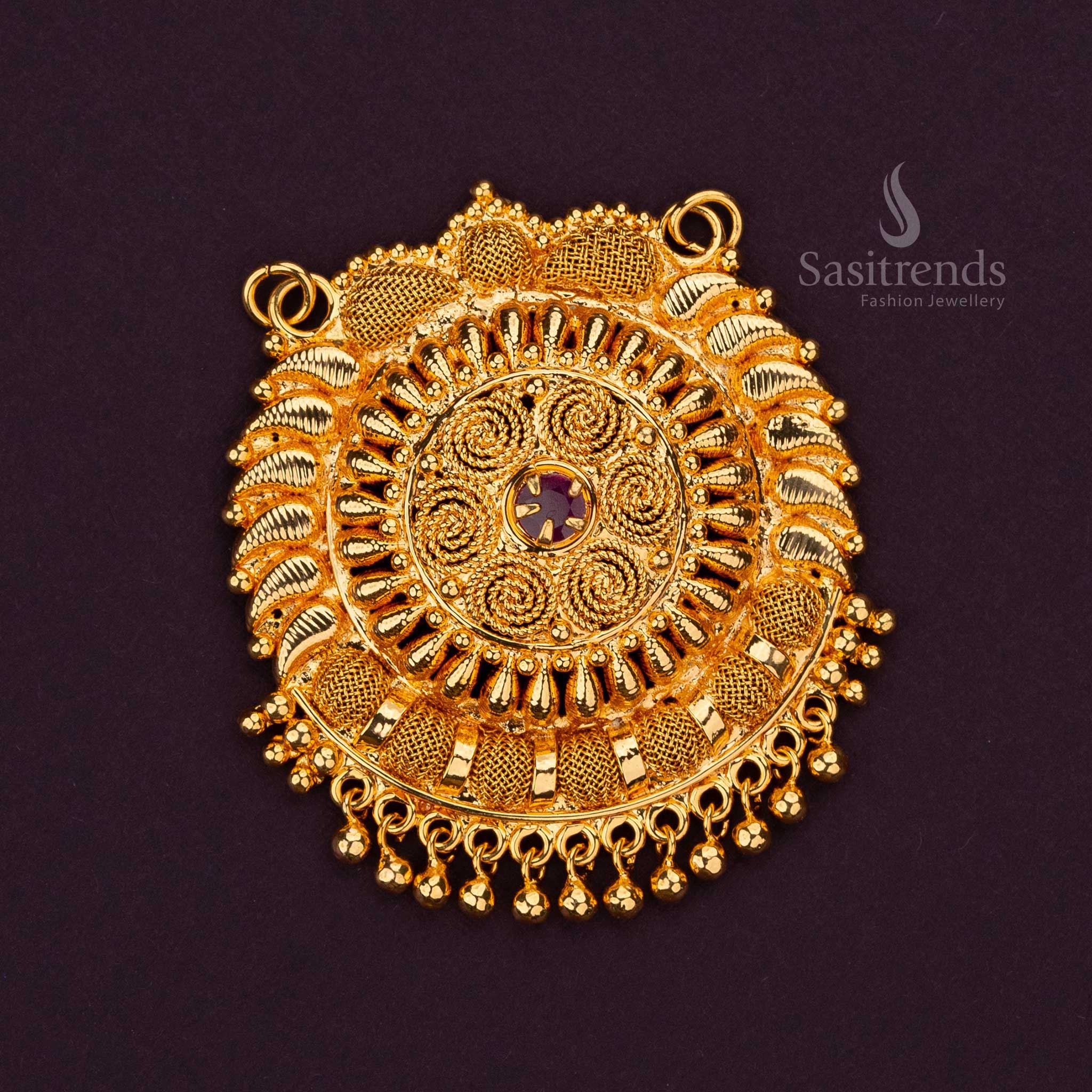 Guaranteed one gram micro gold-plated temple pendant with floral design and AD stone - Sasitrends