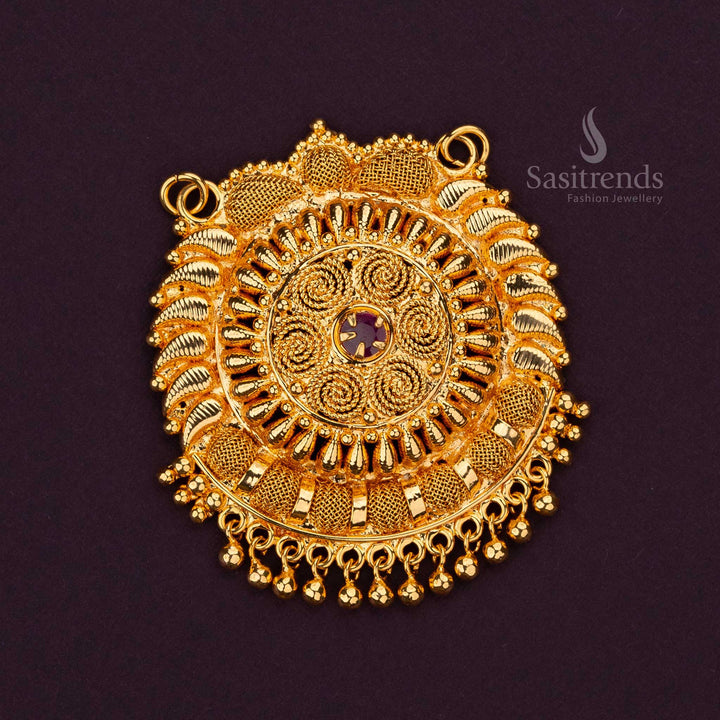 Guaranteed One Gram Micro Gold Plated Traditional Temple Pendant with AD Stone - Sasitrends