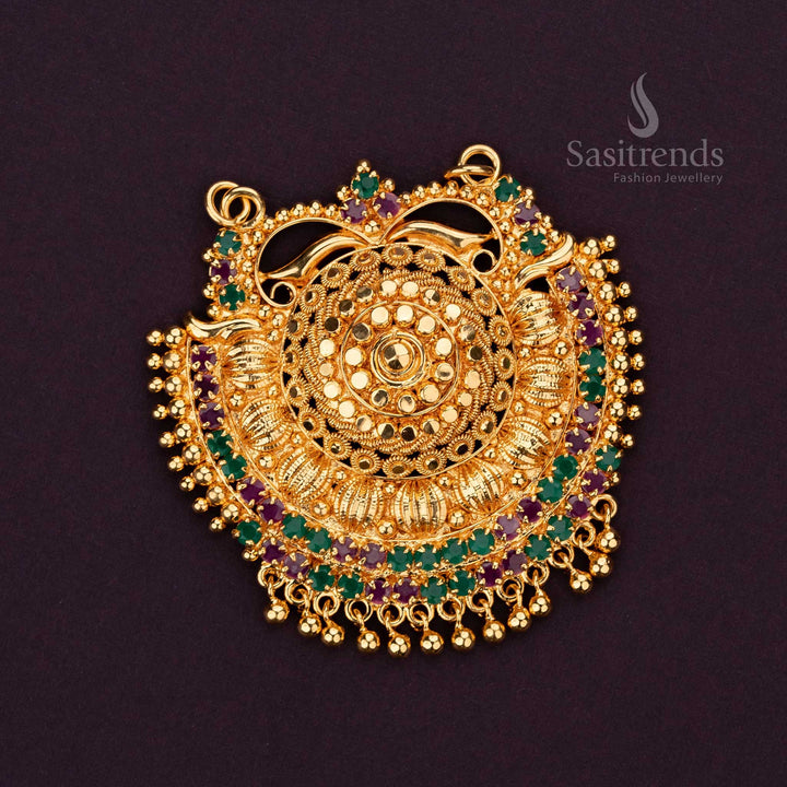 Intricate floral motif design on gold plated long pendant - Sasitrends