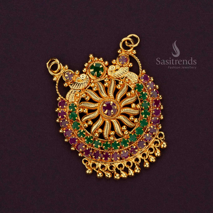 Elegant peacock design on micro gold plated chakra pendant set - Sasitrends