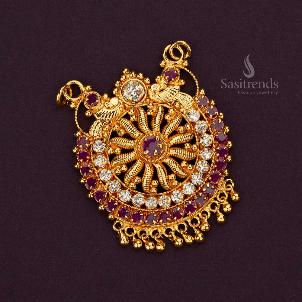 Chakra pendant set complementing a traditional saree - Sasitrends