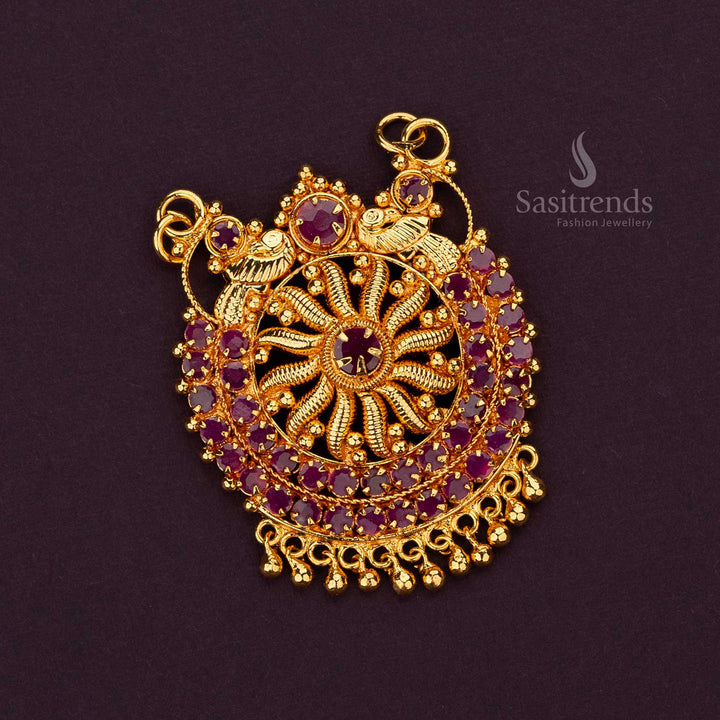 micro gold plated chakra pendant set with ruby AD stones - Sasitrends