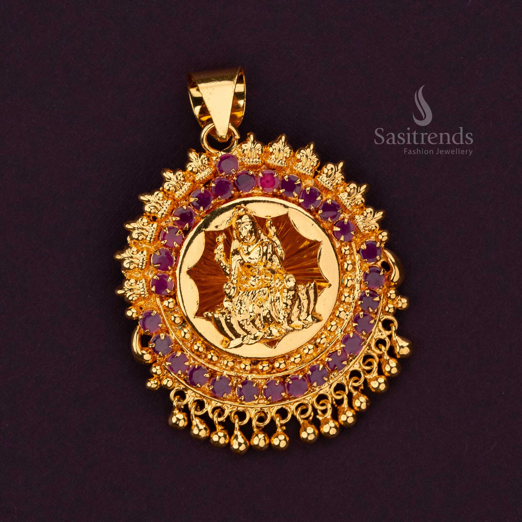 Seated Lakshmi goddess pendant styled on a necklace for special occasions - Sasitrends