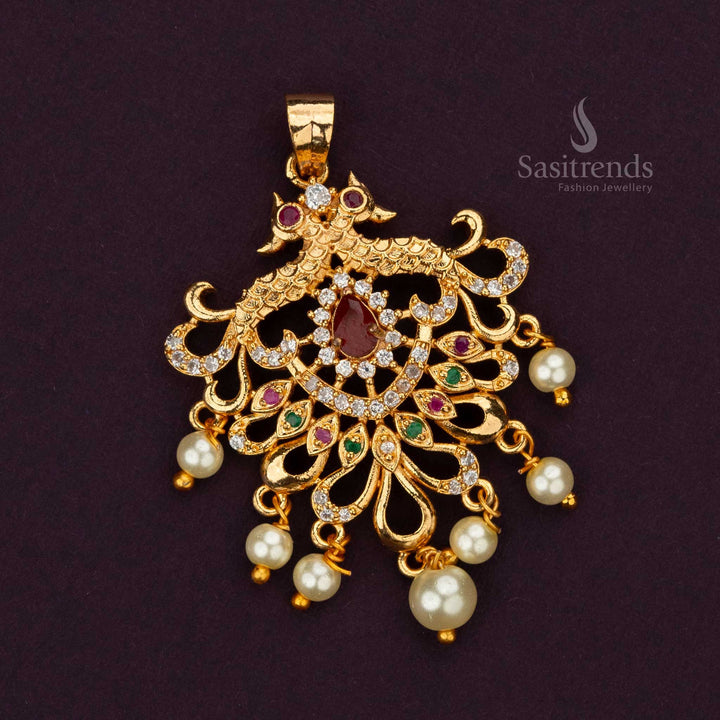 Traditional Micro Gold Plated peacock Pendant with Ad stones - Sasitrends