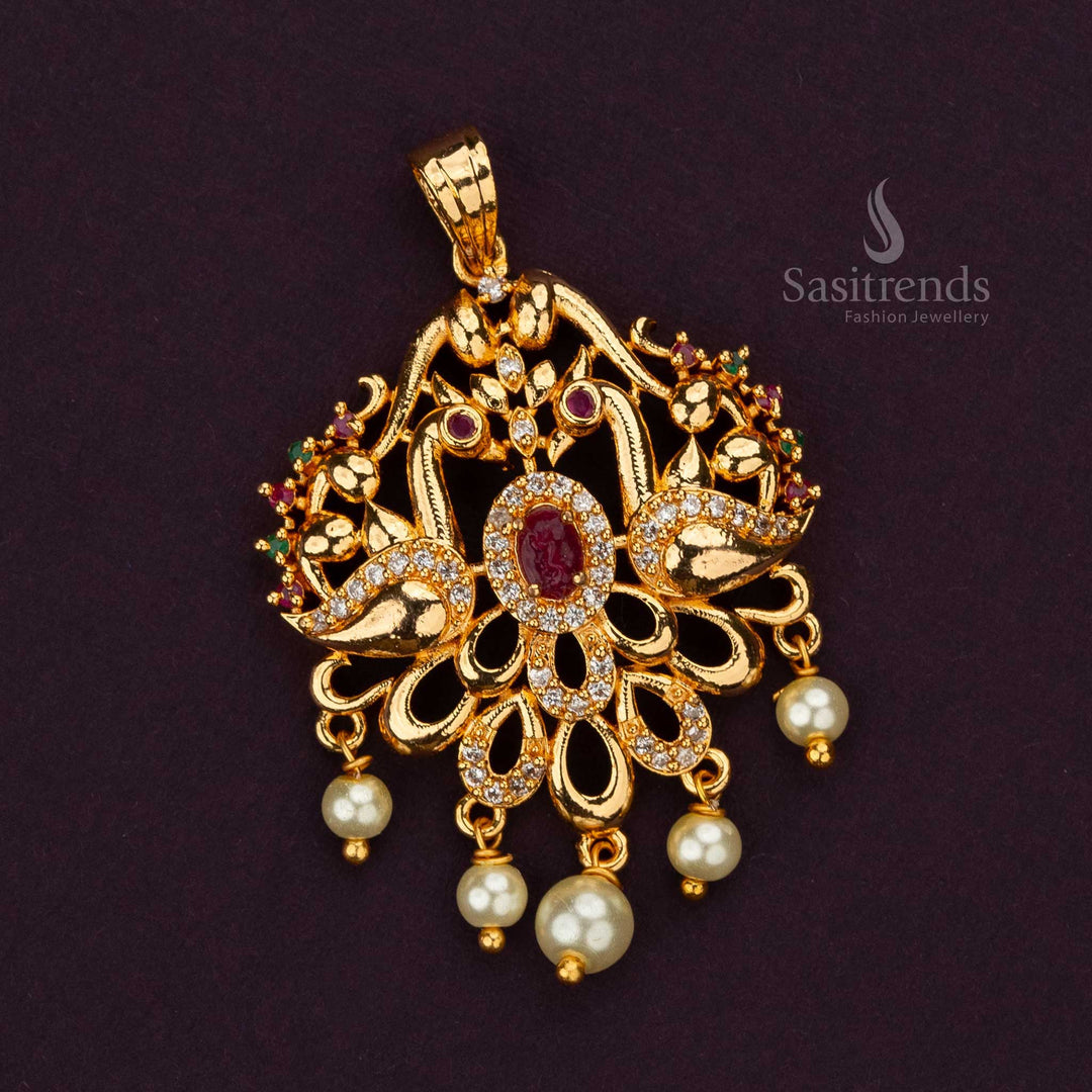 Luxurious micro gold plated pendant with pearl accents - Sasitrends