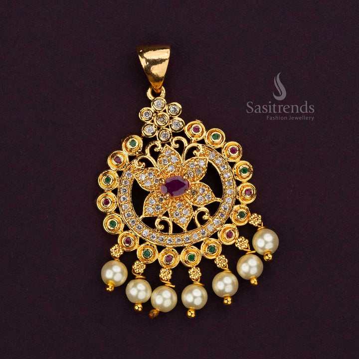 Exquisite One Gram Micro Gold Plated Floral Motif Pendant - Sasitrends