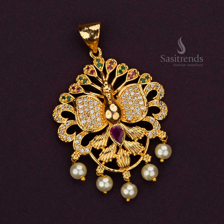 Luxurious AD Stone & Pearl Micro Gold Plated Pendant - Sasitrends