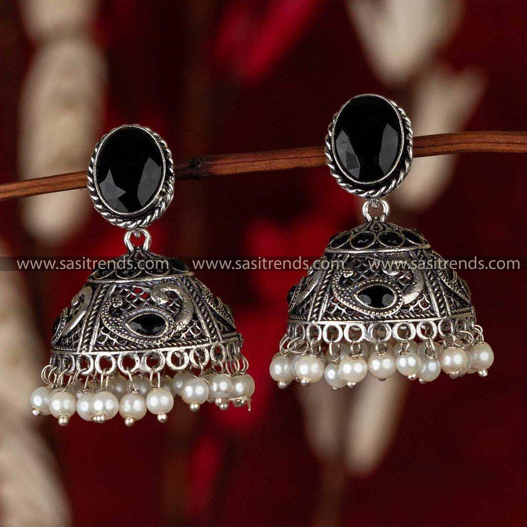 Black Oxidised German Silver Jhumka Earrings