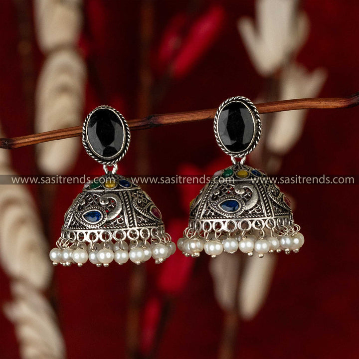 Multi Monalisa Stone Oxidised German Silver Earrinngs Sasitrends Online Shopping