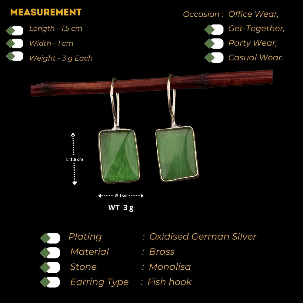 Green Stone Stud Trendy Oxidised Silver Fish Hook Earrings Measurement Details Sasitrends 