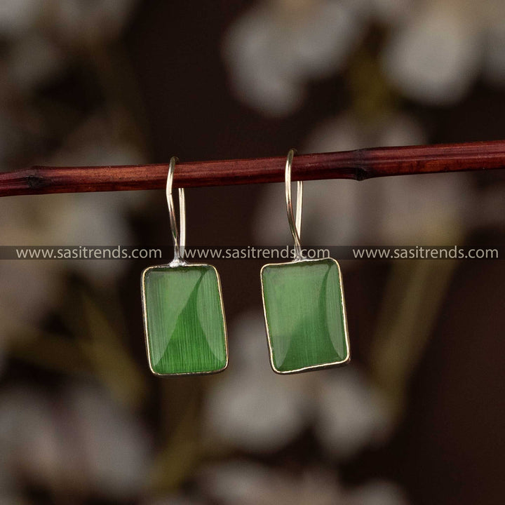 Green Stone Stud Trendy Oxidised Silver Fish Hook Earrings Sasitrends Online Shopping