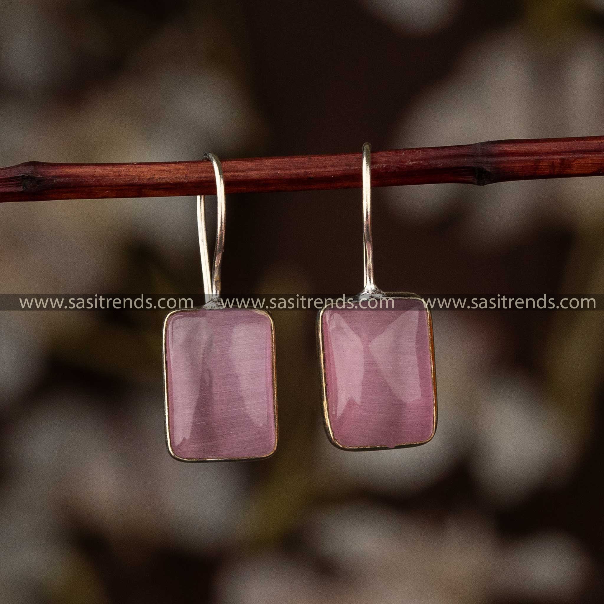 Pink Stone Stud Fish Hook Oxidised Navarathiri Elegance Earrings Sasitrends Online