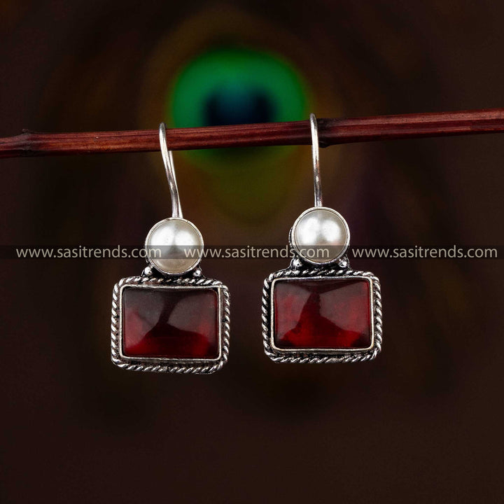 Stylish Vinous Oxidised Silver Earrings for Navarathiri Celebrations