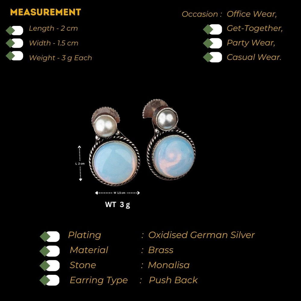 Latest Oxidised Stone Circular Pattern Pear Stud Earrings Measurement Details Sasitrends