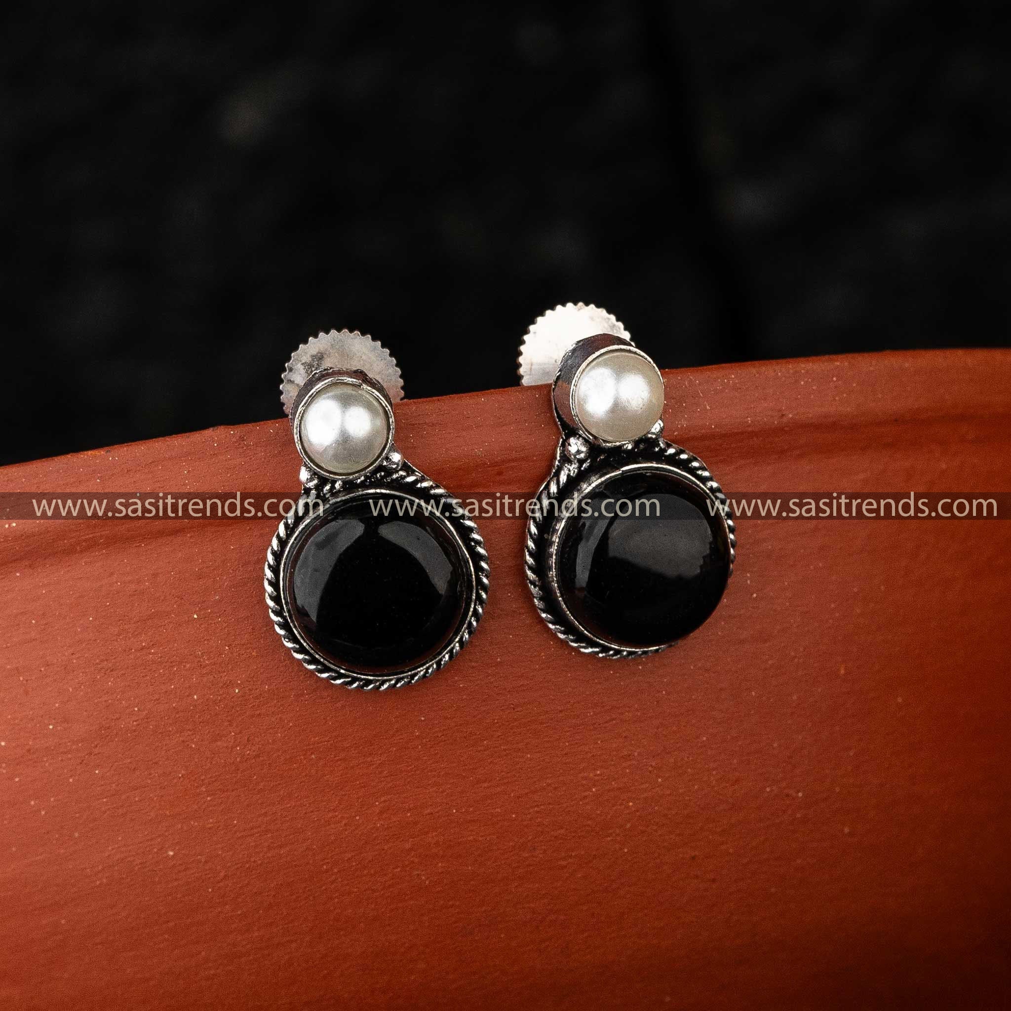 Elegant Oxidised Black Stone Jewellery Earrings