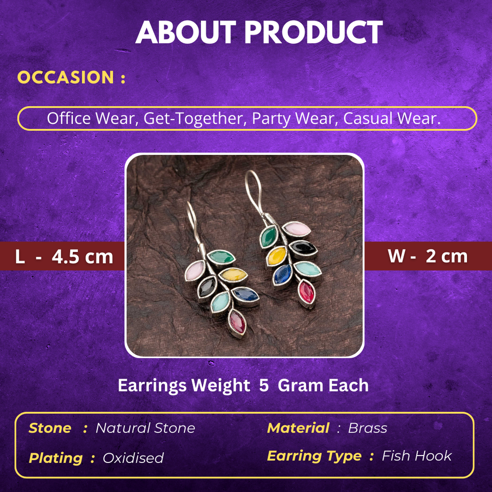 Trendy Oxidised Silver Leaf Designer Fish Hook Earrings Sasitrends