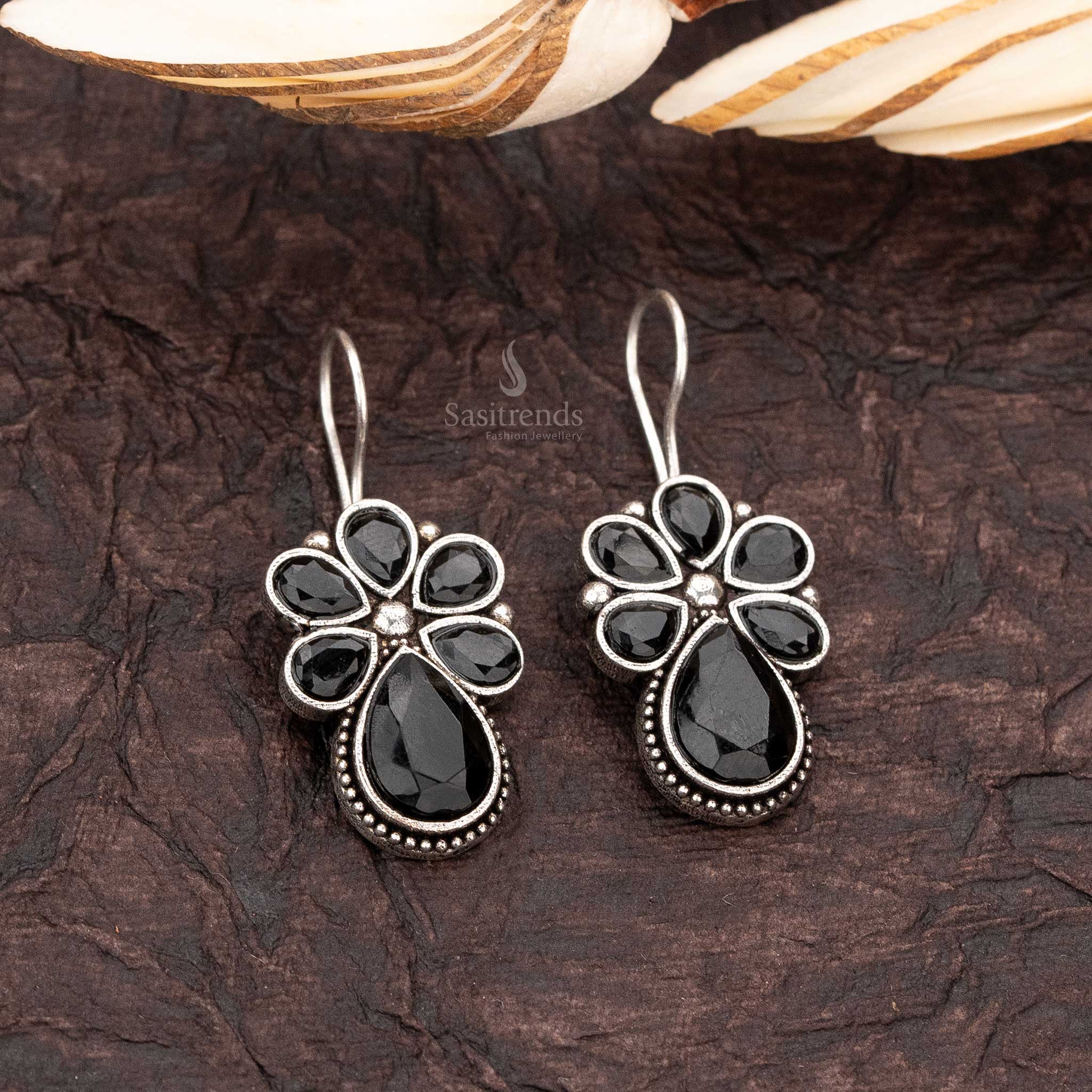 Midnight Charm Black Oxidised Stunning 
Leaf Earrings - Sasitrends