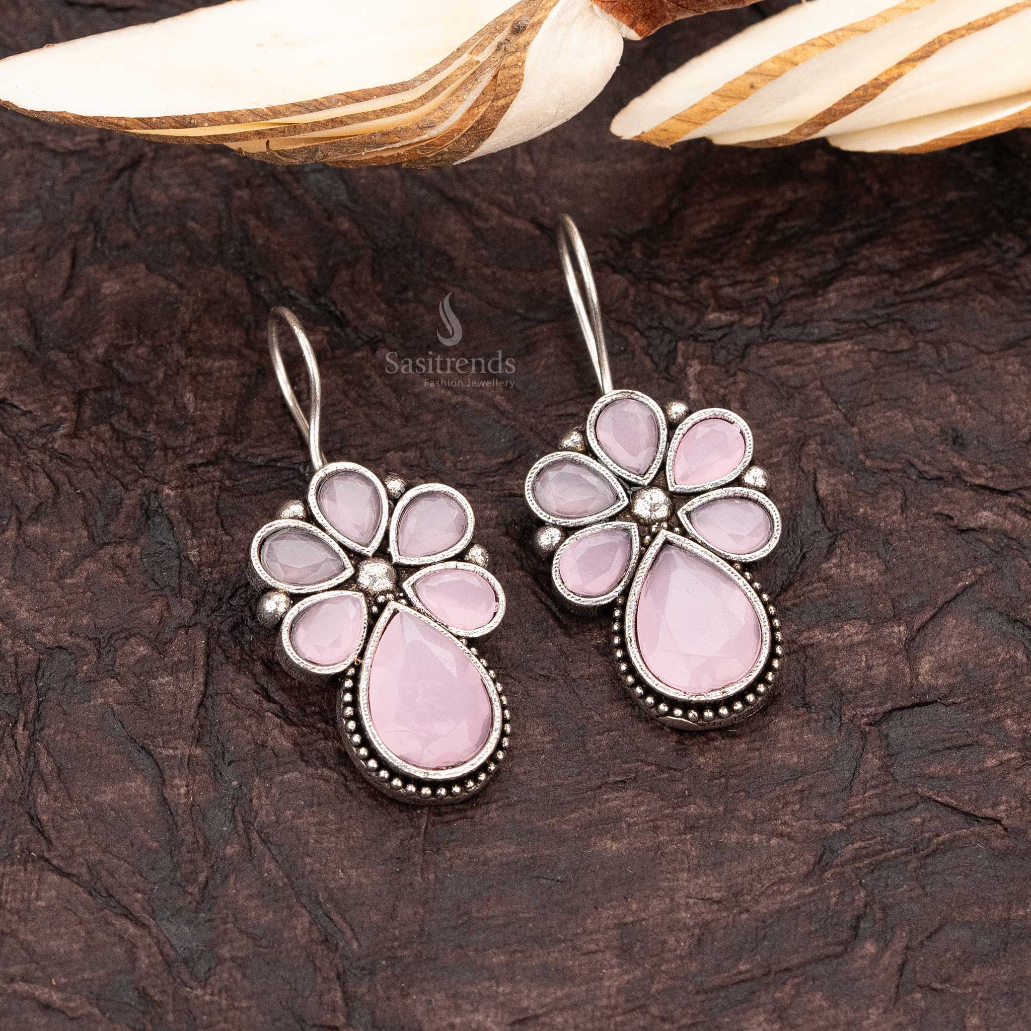 Rose Petal Pink Floral Office Wear 
Oxidised Earrings - Sasitrends