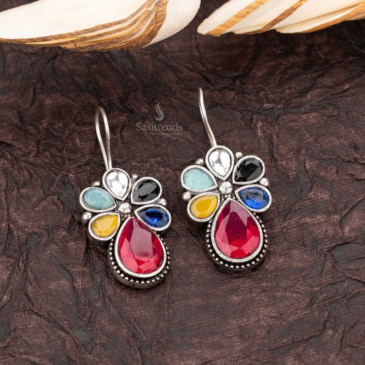 Vibrant Spectrum Floral Navarathiri Fish Hook 
Oxidised Earrings - Sasitrends