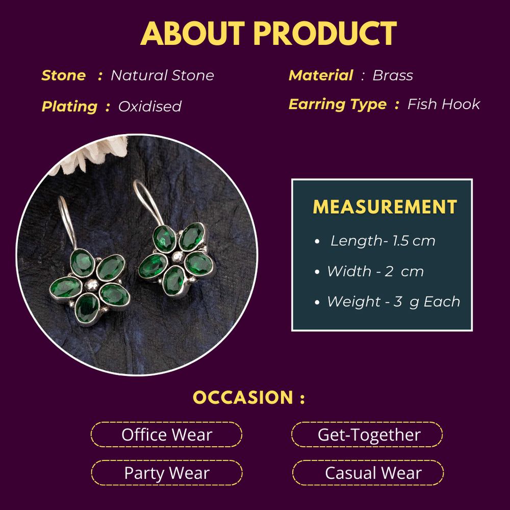 Elegant Floral Oval Oxidised Trendy Earrings - Sasitrends