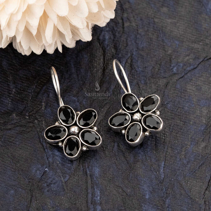 Midnight Petals Oxidised Floral Office Wear Earrings for Women - Sasitrends