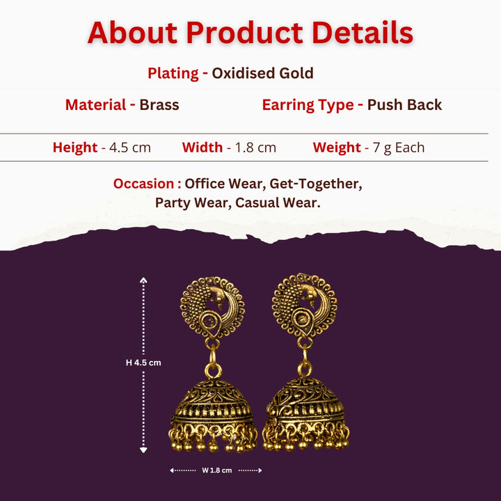 Oxidised Antique Gold Peacock Designer Jhumka Earrings About Product Detials