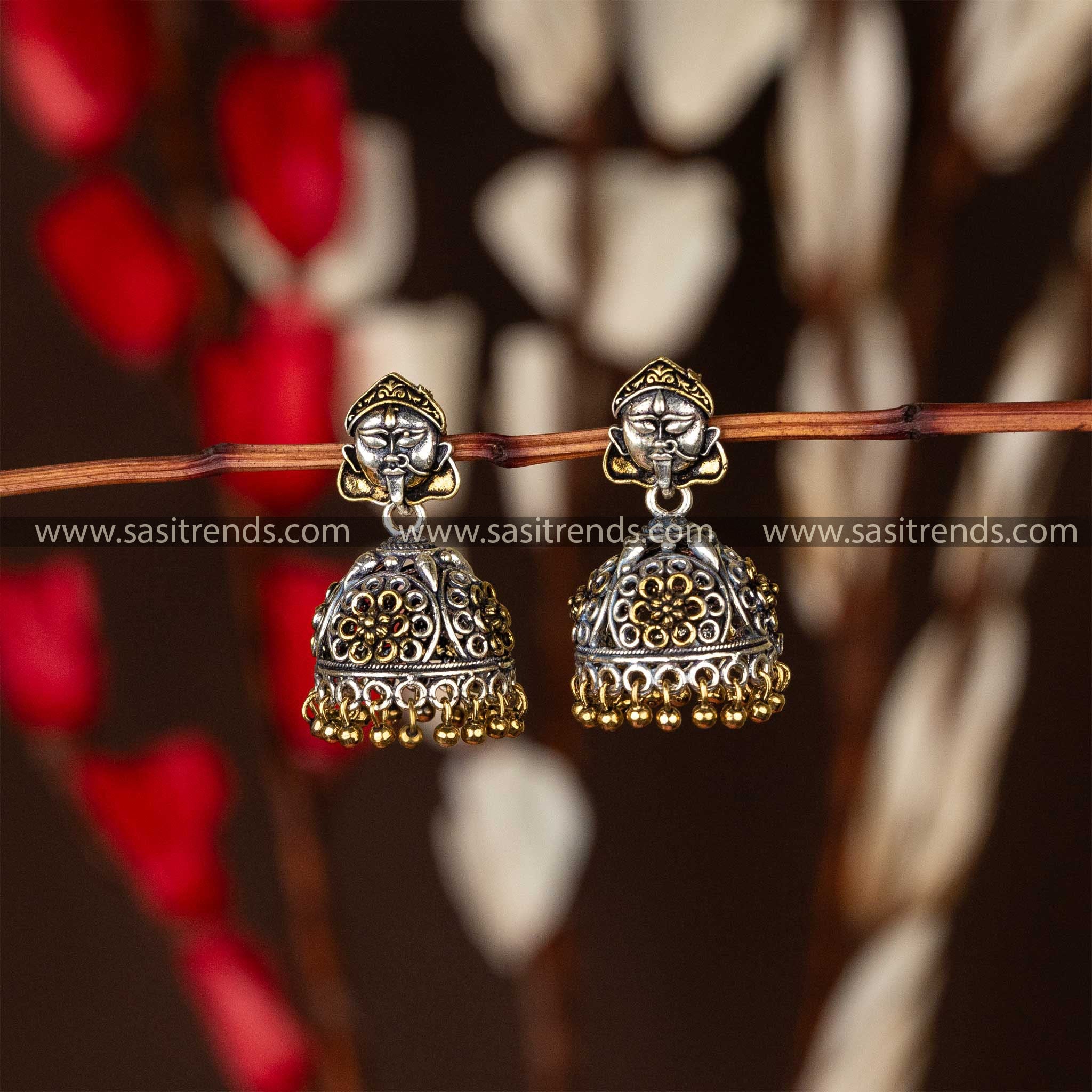 Ma Kali Dual Tone Jhumka Earrings with Intricate Design Navarathiri Special Elegance