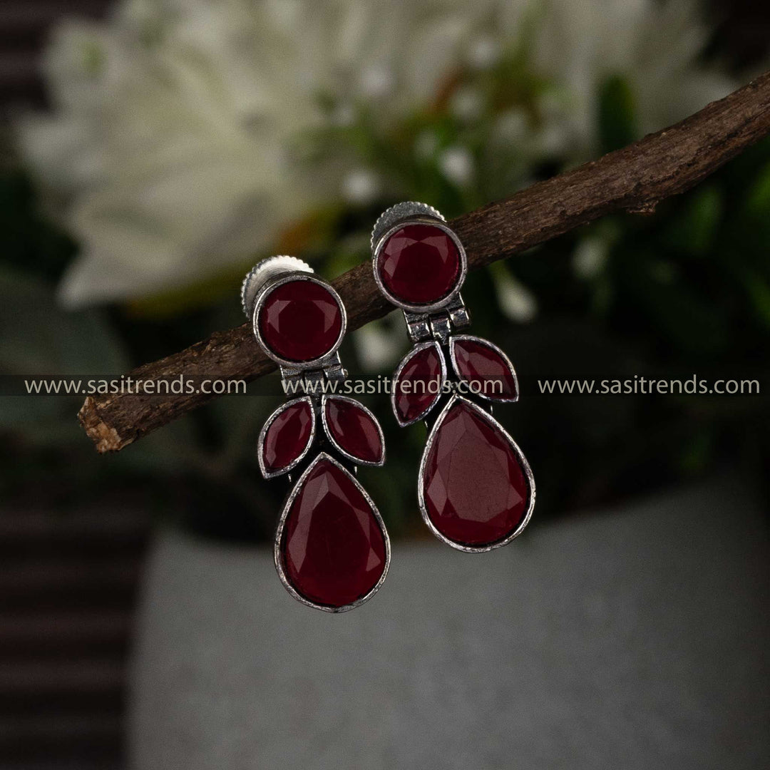 Latest Ruby Stone Stud Oxidised Earrings Sasitrends Online Shopping